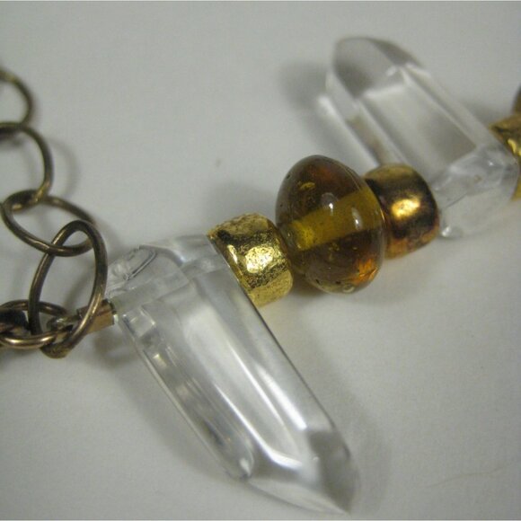 Crystal Stone Beaded Necklace 16 Inch Choker Collar Goldtone Strand Glass FLAW - Picture 4 of 9